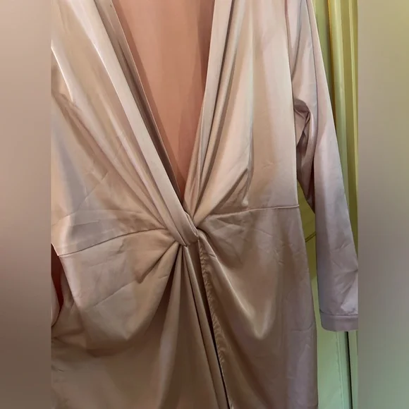 Satin Blush Deep V Dress - Picture 7 of 8